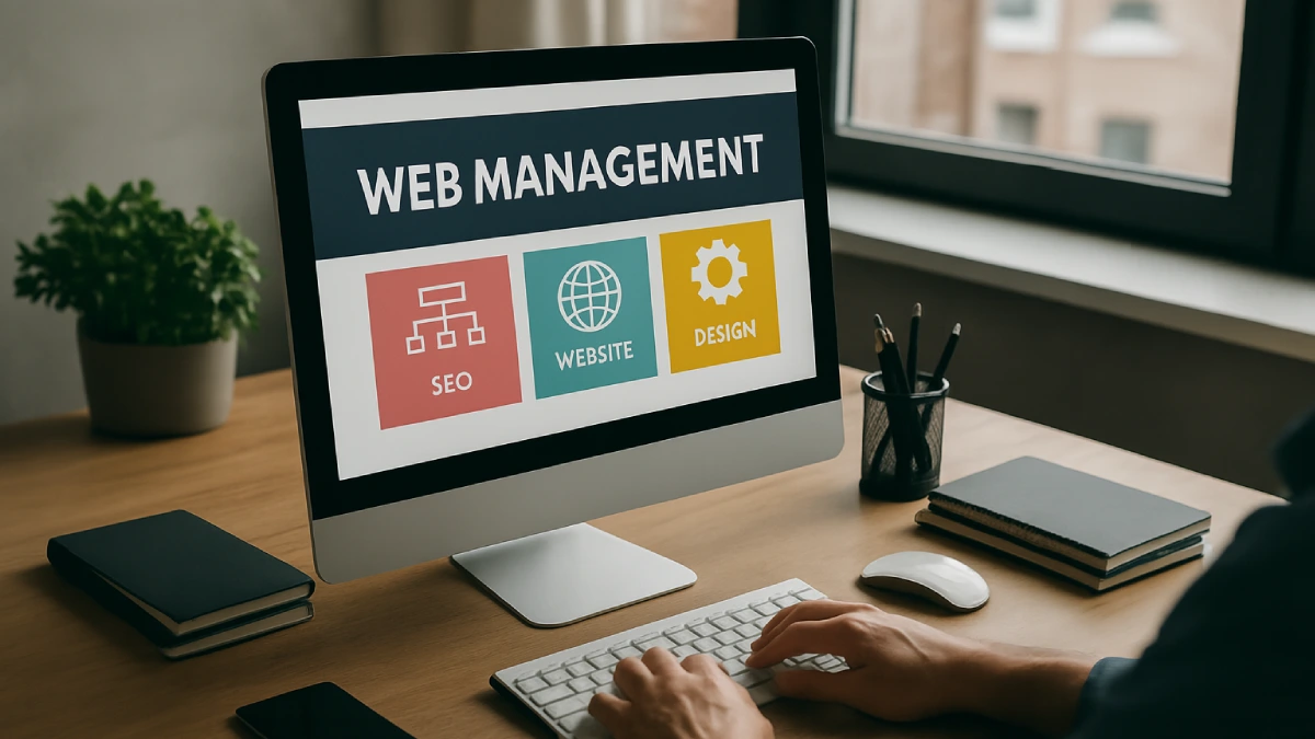 Professional managing a website from your modern desktop