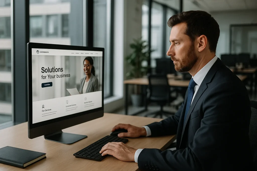 How much does a WordPress website cost, man using a computer in the company?
