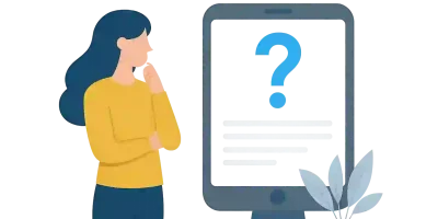 Ilustração de uma mulher a verificar as perguntas frequentes numa página Web.